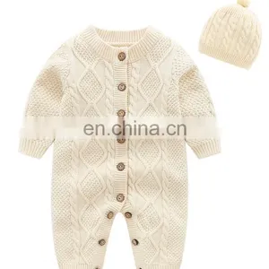 Long Sleeve Cotton Jumpsuit Plain Color Knit Baby Rompers thumbnail-1