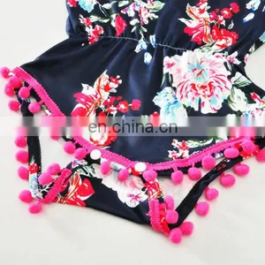 Fashion Flower Printed Colorful Baby Clothes Sleeveless Summer Baby Girl Romper thumbnail-3