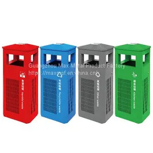 MAX-HK327 Iron Rubbish Metal Trash Bin Outdoor Commercial Trash Bins With Ashtray thumbnail-1
