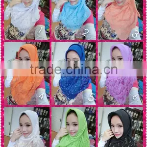 S142 Newest 2014 Embroidery Flower Super Voile Muslim Square Scarf thumbnail-1