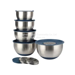 Hot Selling Stainless Steel Salad Bowl Beat Eggs Basin With Silicone Lid Grater Mixing Bowl Set With Handle thumbnail-4