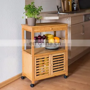 Bamboo Wooden Trolley Cart Cabinet Storage Trolley With Wheels Kitchen Furniture thumbnail-2