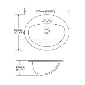 UPC Oval Ceramic Bathroom Drop-in Sink thumbnail-3