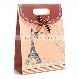 Eiffel Tower Pattern Promotional Button Closure Gift Paper Bag thumbnail-1