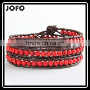 2016 New Super Quality Classical Red Natural Stones Beads 4 Wrap Leather Bracelets Trendy Lapis Lazuli Bracelets thumbnail-1