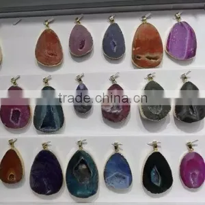 Druzy Pendant Wholesale, Colorful Gold Plated Natural Druzy Connectors thumbnail-3