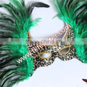 New Products 2016 Venetian Green Cock Feather Mask With Cloth Halloween Mask For Party And Stage Decoration thumbnail-3