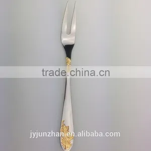Stainless Steel Meat Fork With Gold Plated Handle and Nice Design thumbnail-1