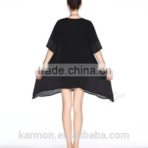 A-line Black Chiffon Dress Plus Size Dress Summer Dress thumbnail-4