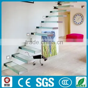 Interior Floating Glass Stair With Glass Railing or Stainless Steel Railing thumbnail-1