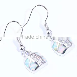 Custom 925 Sterling Silver Created Opal & Clear Cubic Zirconia Dangle Earrings thumbnail-4