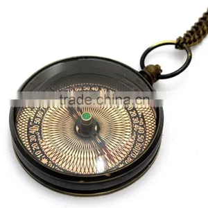 Collectable Antique Reproduction Solid Brass Pendant Compass With Chain 13261 thumbnail-3