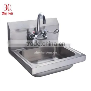 Stainless Steel Wall Hung Commercial Hand Washing Sink With Backsplash and Tap Hole for Public Use thumbnail-6