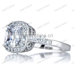 Silver CZ Halo Cushion Cut Engagement Ring With 8mm,10mm Big cz or Crystal Stone thumbnail-2