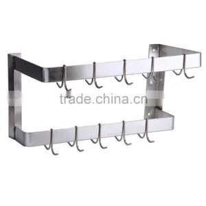 NSF Approval Stainless Steel Double Bar Pot Rack With Hooks thumbnail-3