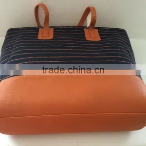 New Arrivel Strip Woolen Fabric Women Tote Bag With Cosmetic Bags thumbnail-3