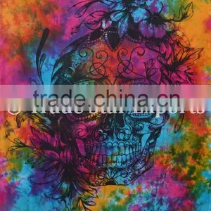 Hippie Twin Skull Tie & Dye Wall Art Boho Cotton Wall Hanging Home Decor Tapestry thumbnail-2