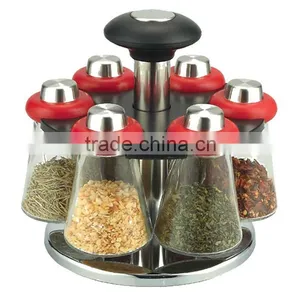 SINOGLASS 6pcs Glass Spice Jar Set With Chromed Wire Rack thumbnail-1