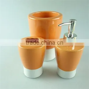 Orange Ceramic Bathroom 3 Set With Lotion Dispenser, Toilet Brush Holder, Tumbler Accessory thumbnail-1