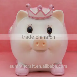 Resin Pink Pig Wearing Crown Piggy Bank Money Boxes Wholesale thumbnail-1