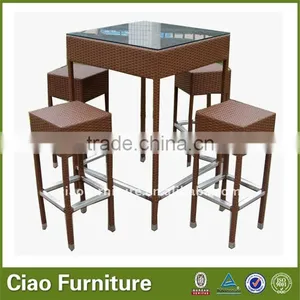 OUTDOOR ALUMINUM FRAME SYNTHETIC RATTAN BAR SET BAR STOOL thumbnail-1