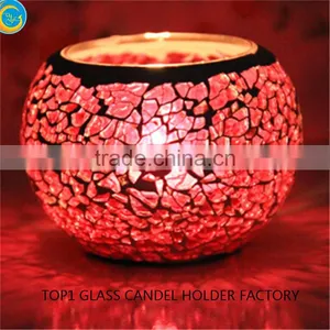 Pink Handmade Glass Mosaic Candle Holder thumbnail-1