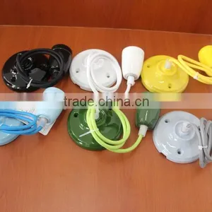 E27 High Frequency Ceramic Glazed Lampholder With Ceiling Rose and Braided Cable thumbnail-6