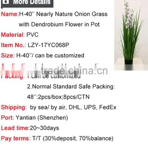 2017 Wholesale Nearly Nature Artificial Grass Synthetic Onion Grass With Orchid in Pot Fake Grass for Indoor Decoration thumbnail-6
