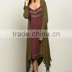 Long Blouse Soft And Stretchy Sharkbite Pom Pom Duster Knitted Cardigan thumbnail-2