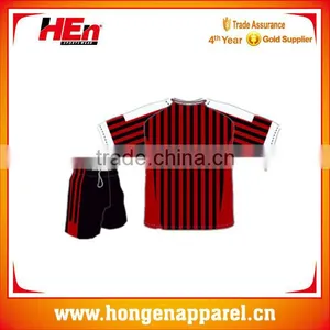 Hongen Apparel Subliamtion Red Stripe Short Sleeve Soccer Training Set thumbnail-1