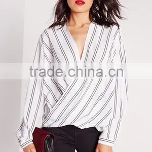 OEM Service New Model Fashion White Wrap Blouse thumbnail-1
