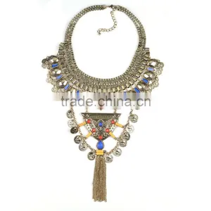 Vintage Alloy Blue Resin Collar Necklace for Womens thumbnail-3