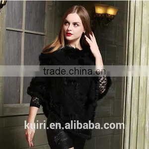 2017 New Hot Real Knitting Woolen Rabbit Fur Poncho Womens Casual Rabbit Fur Hooded Shawl With Rabbit Fur Tassels Capes thumbnail-2
