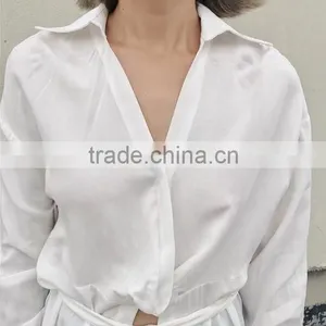 Runwaylover 145 Women Long Style Fashion Pure Color Blouse thumbnail-3