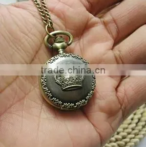 Bronze Tone Round Pocket Watch With Chain Crown Necklace Watch thumbnail-1