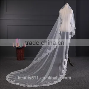2017 Wholesale New Grance Long Lace Bridal Wedding Veil Fashionable Long Tulle HL23 thumbnail-3