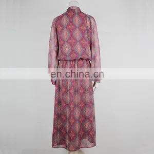 2015 New Fashion Style Ladies Print Chiffon Dress With Button Plachet thumbnail-3
