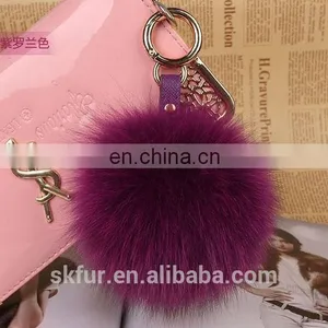 Colorful Fox Fur Pom Pom Keychain thumbnail-4