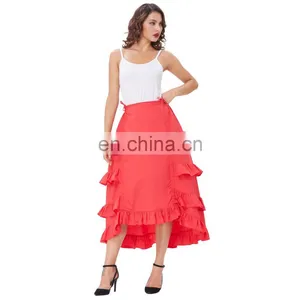 Belle Poque Women's Costume Cotton Red Retro Vintage Gothic Skirt High Low Skirt BP000222-2 thumbnail-3