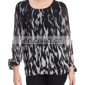 Glamorous Lady Long-sleeved Georgette Print XXXXL Tops thumbnail-1
