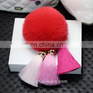 Factory Price Rabbit Fur Ball Tassel Pompom Key Chain Women Bag Hanging Car Accessories thumbnail-4