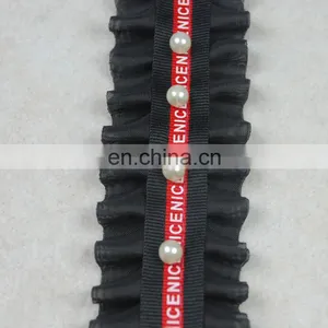 Black Color Beaded Chiffon Ruffle Pearl Trim in 2.5cm thumbnail-2