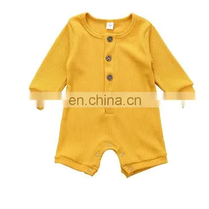 Newborn Baby Clothes Solid Color Ribbed Cotton Jumpsuit Rompers Baby thumbnail-1