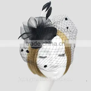 New Arrival Design Black Sinamay Base Fascinator Hat With Veil thumbnail-1