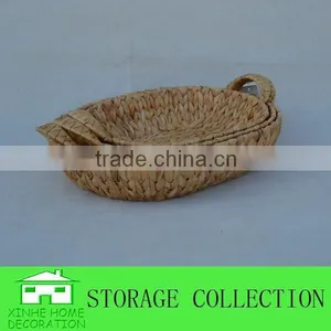 S/3 Oval Natural Handwoven Water Hyacinth Tray With Handles thumbnail-3
