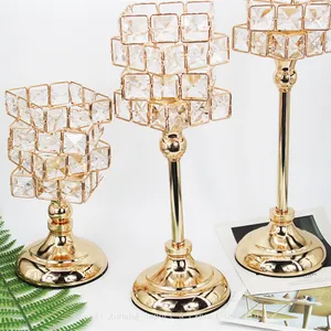 European Crystal Rubik's Cube Candlestick Golden Iron Hollow Ornaments Crafts Romantic Candlelight Dinner Wedding Ornaments thumbnail-2