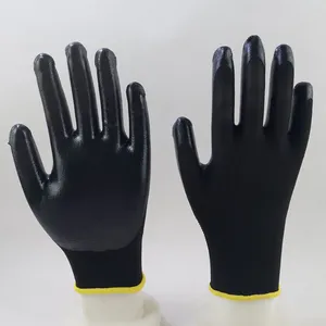 Black Polyester Knitted Black Nitrile Palm Coated Safety Work Gloves for Construction Workplace Workshop Plant Workers Wearing thumbnail-1