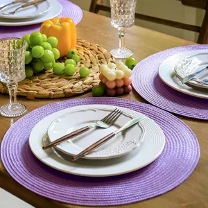 Purple 4 Table Mats for Dining Kitchen Tables Decorations Natural Woven Heat Resistant Place Mats 15 Inch Trivets for Hot Pots and Pans thumbnail-4