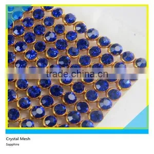 Heat Transfer Crystal Aluminum Mesh Glod Base 4mm Sapphire Hot Fix Rhinestone Mesh thumbnail-1