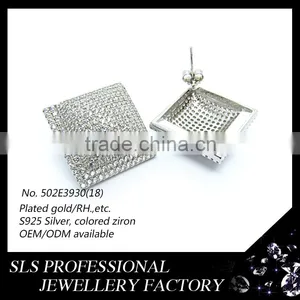 2015 Fancy American Style AA Zircon Micro Pave 925 Silver Rhodium Plated Butterfly Push Stud Earrings thumbnail-3